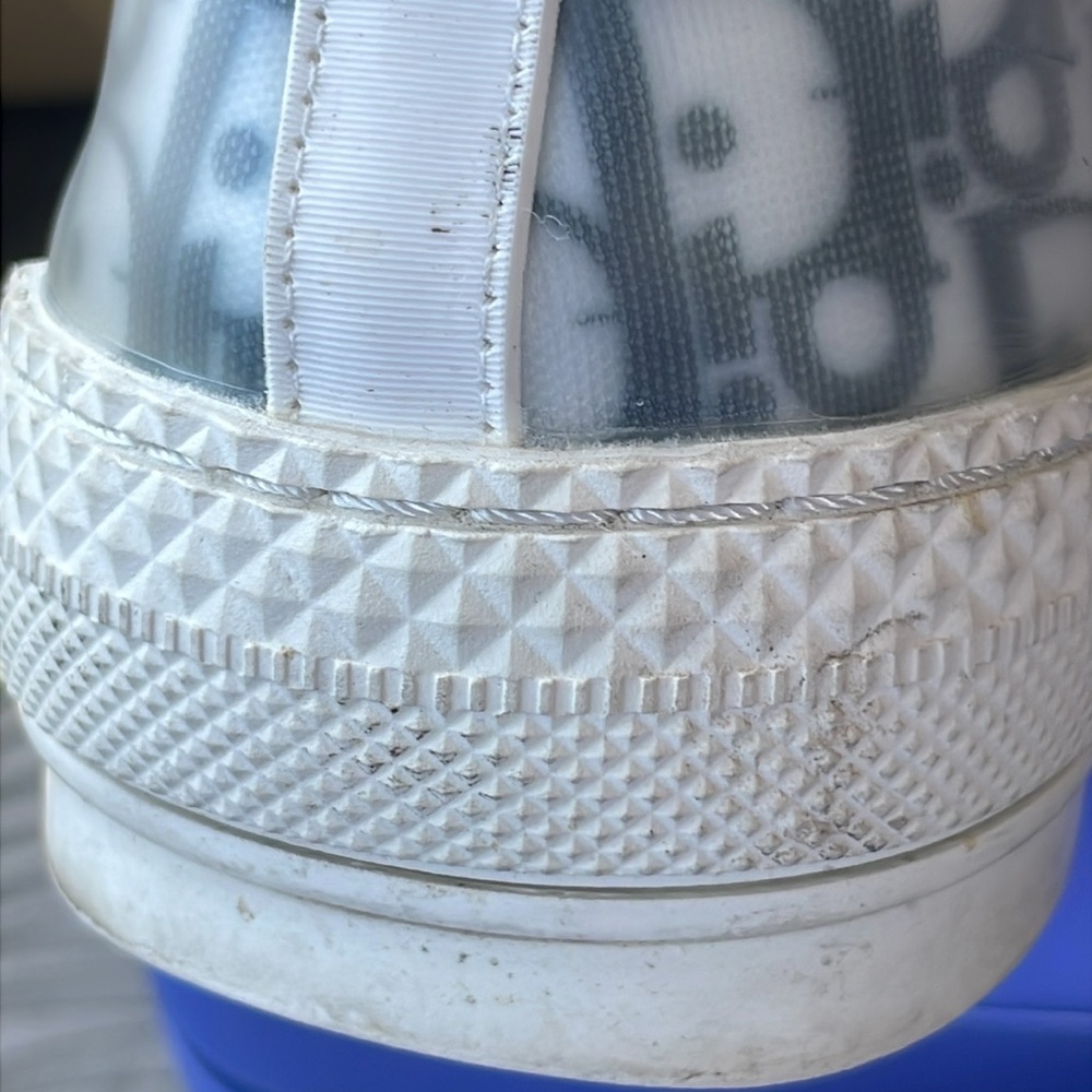 Dior White and Blue High-Top Sneakers with Monogram Pattern - Picture 7 of 10